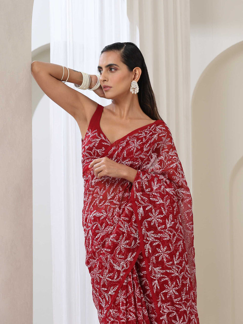 Tepchi Handwork Georgette Chikankari Saree