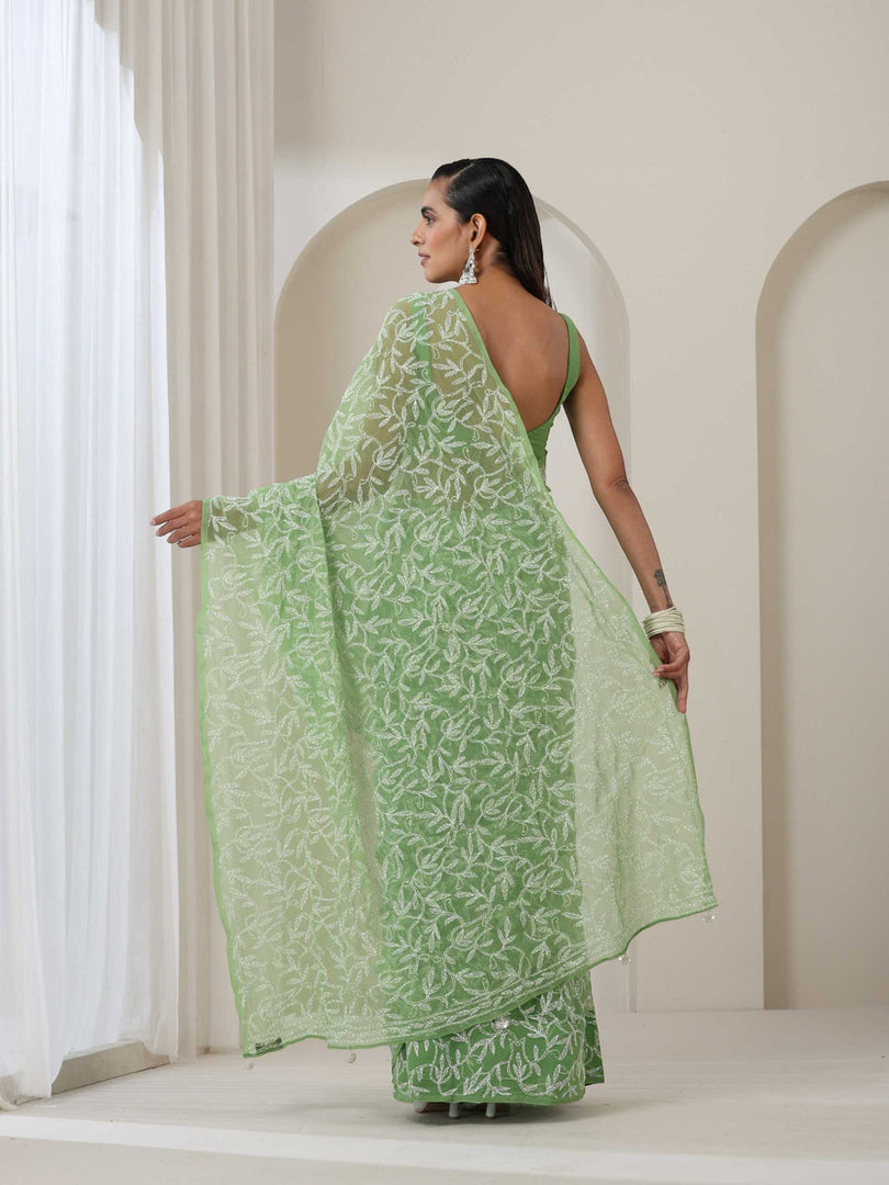 Tepchi Handwork Georgette Chikankari Saree