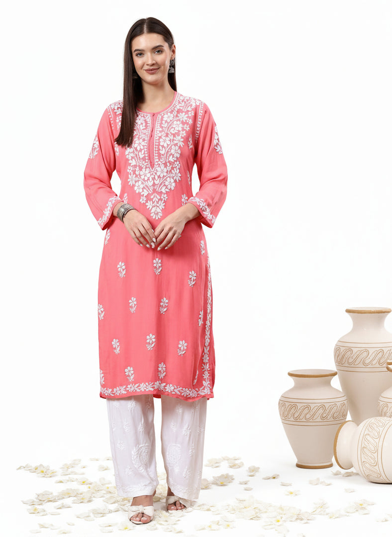 Heer Rayon Chikankari Straight Kurti