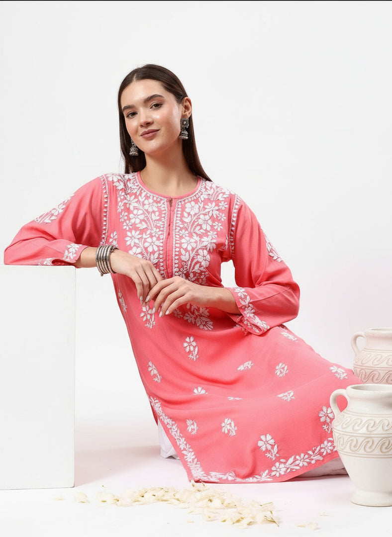 Heer Rayon Chikankari Straight Kurti