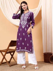 Heer Rayon Chikankari Straight Kurti