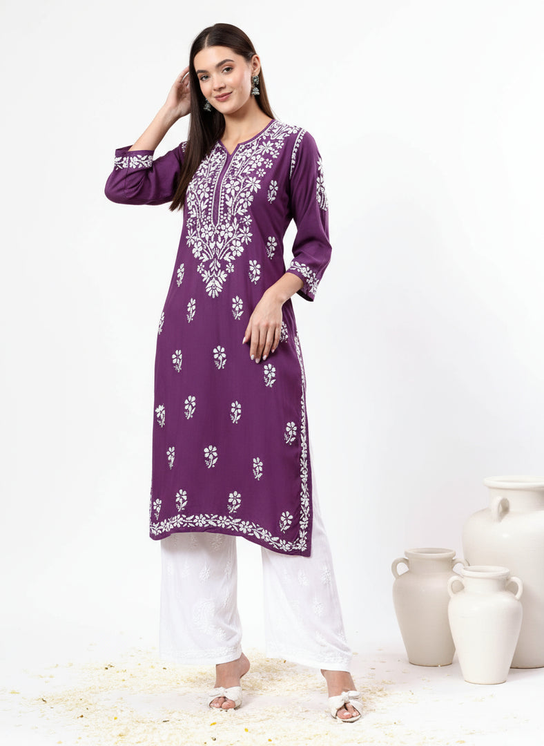 Heer Rayon Chikankari Straight Kurti