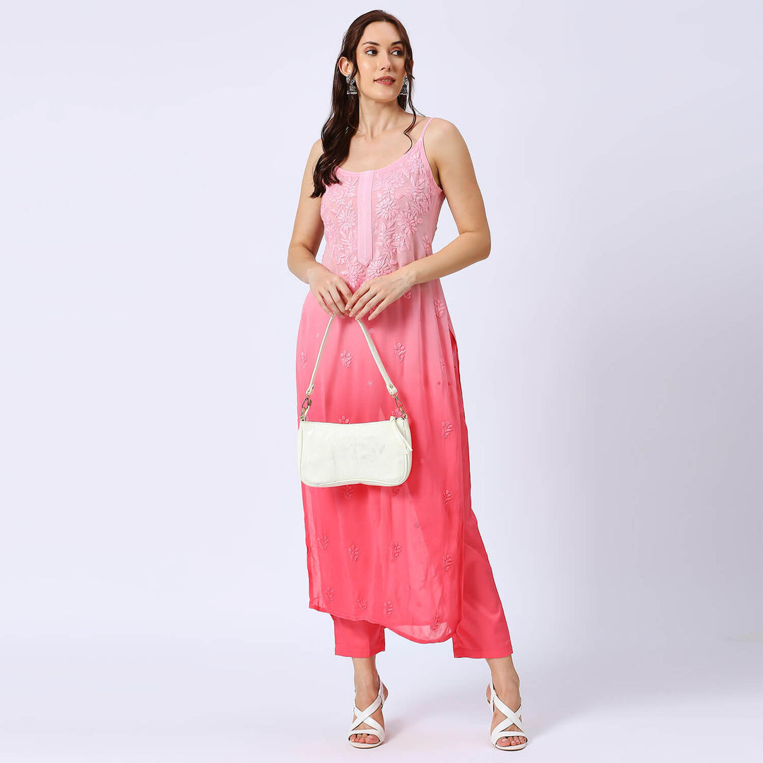 Viscose 3D Sleeveless Designer Kurti - The Lucknowi Chikan 