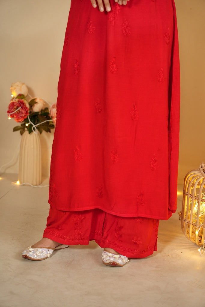 Parinoor Chanderi Cotton Chikankari Kurti Set
