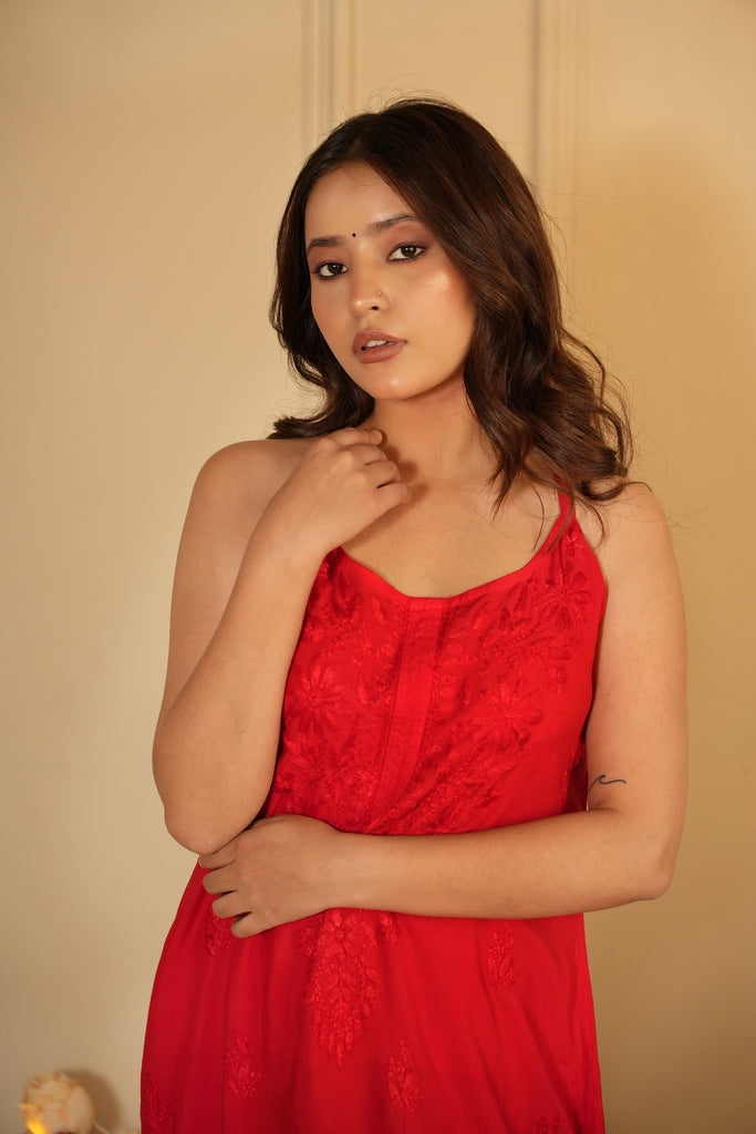 Parinoor Chanderi Cotton Chikankari Kurti Set