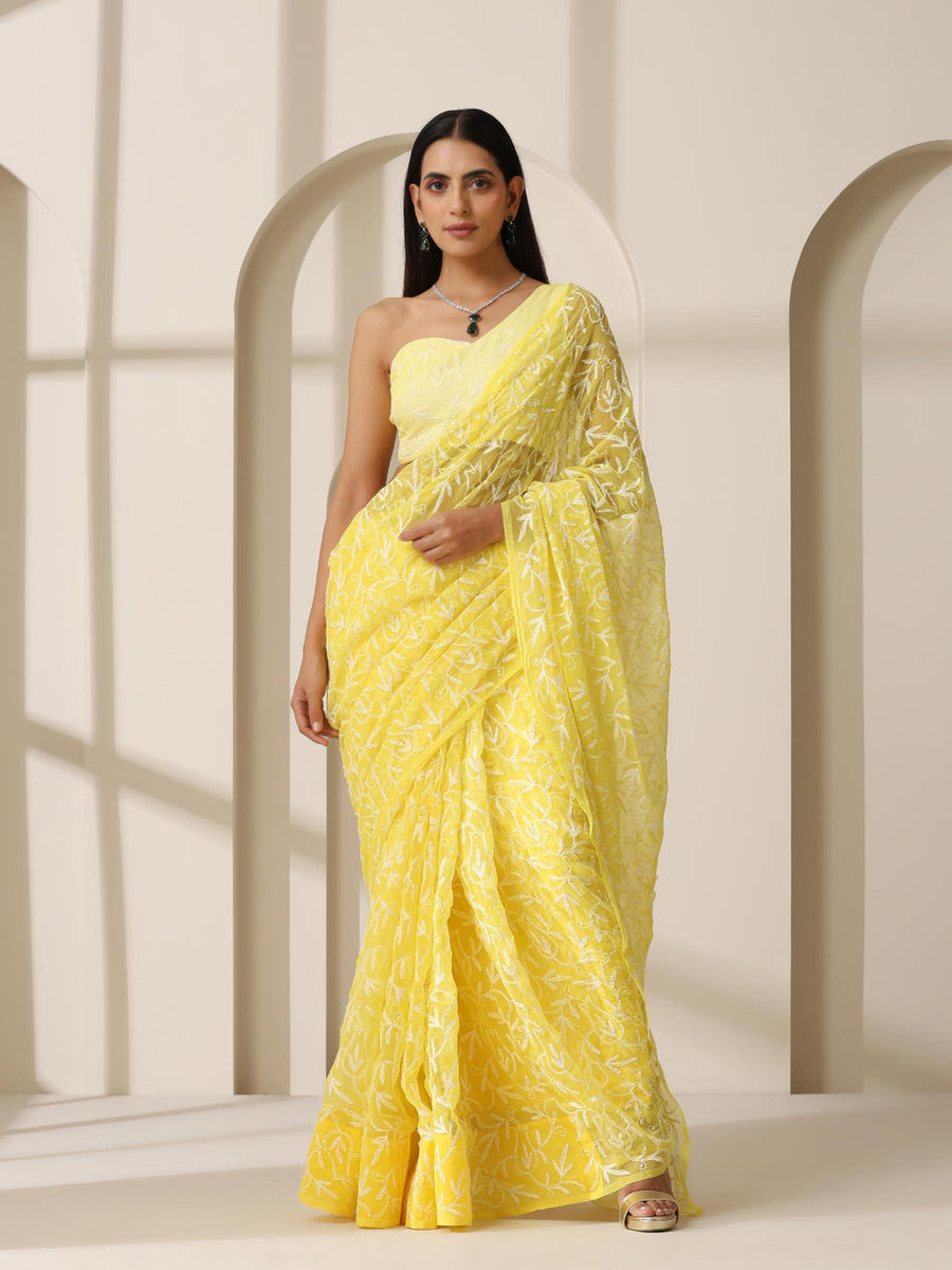 Tepchi Handwork Georgette Chikankari Saree