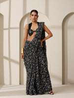 Load image into Gallery viewer, Tepchi Handwork Georgette Chikankari Saree Black
