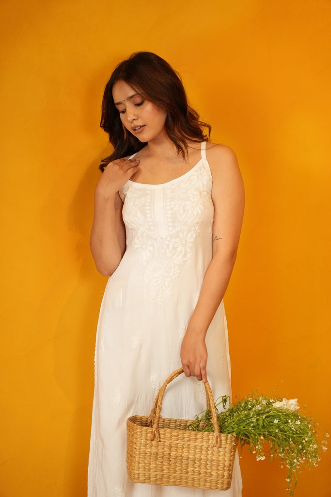 Parinoor Chanderi Cotton Chikankari Kurti Set