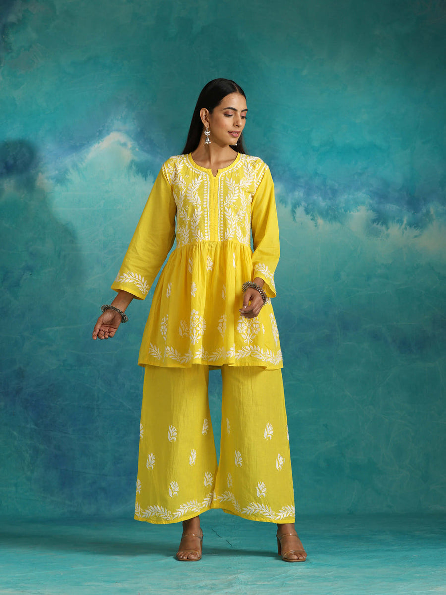 Surkh Flared Chikankari Co-ord Set