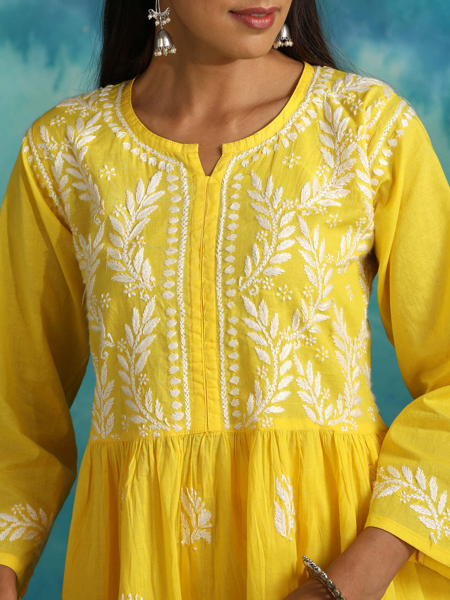 Surkh Flared Chikankari Co-ord Set