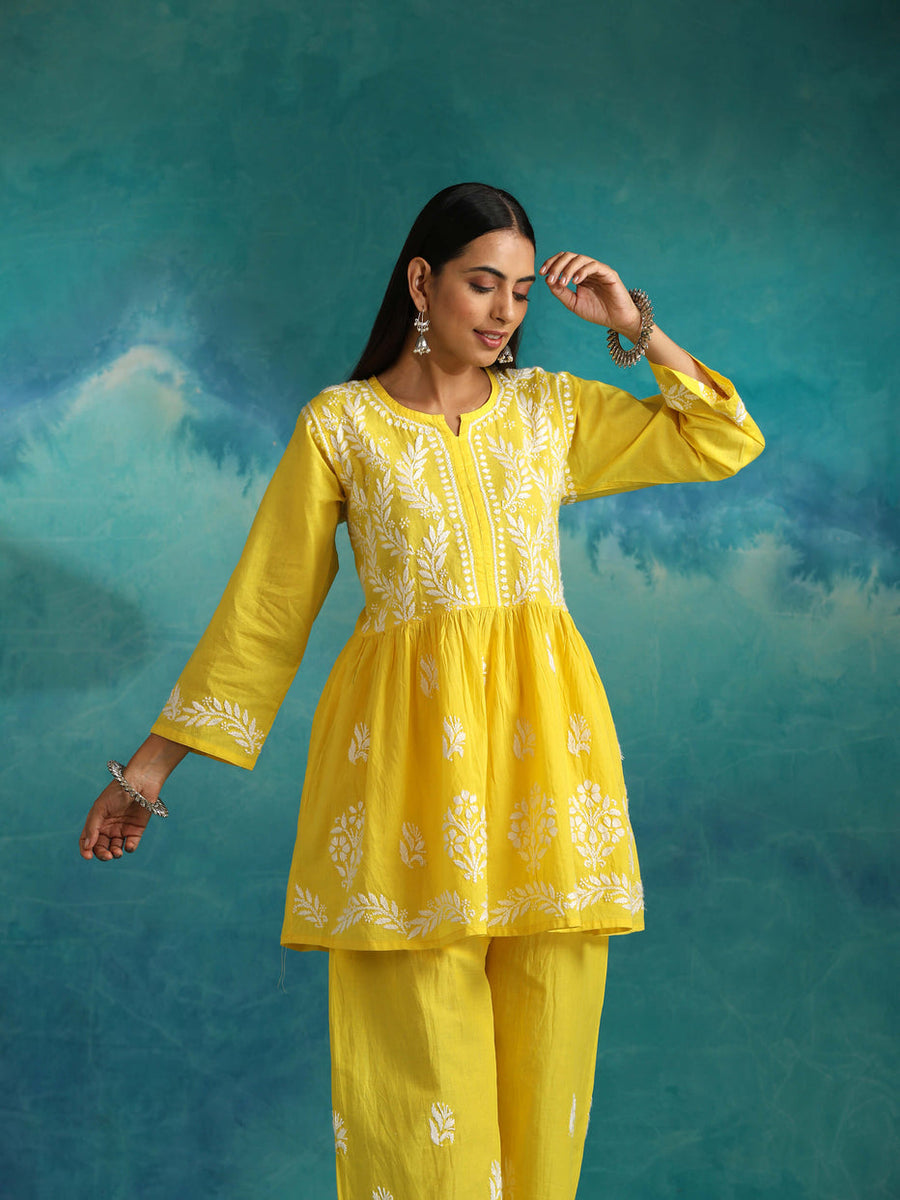 Surkh Flared Chikankari Co-ord Set