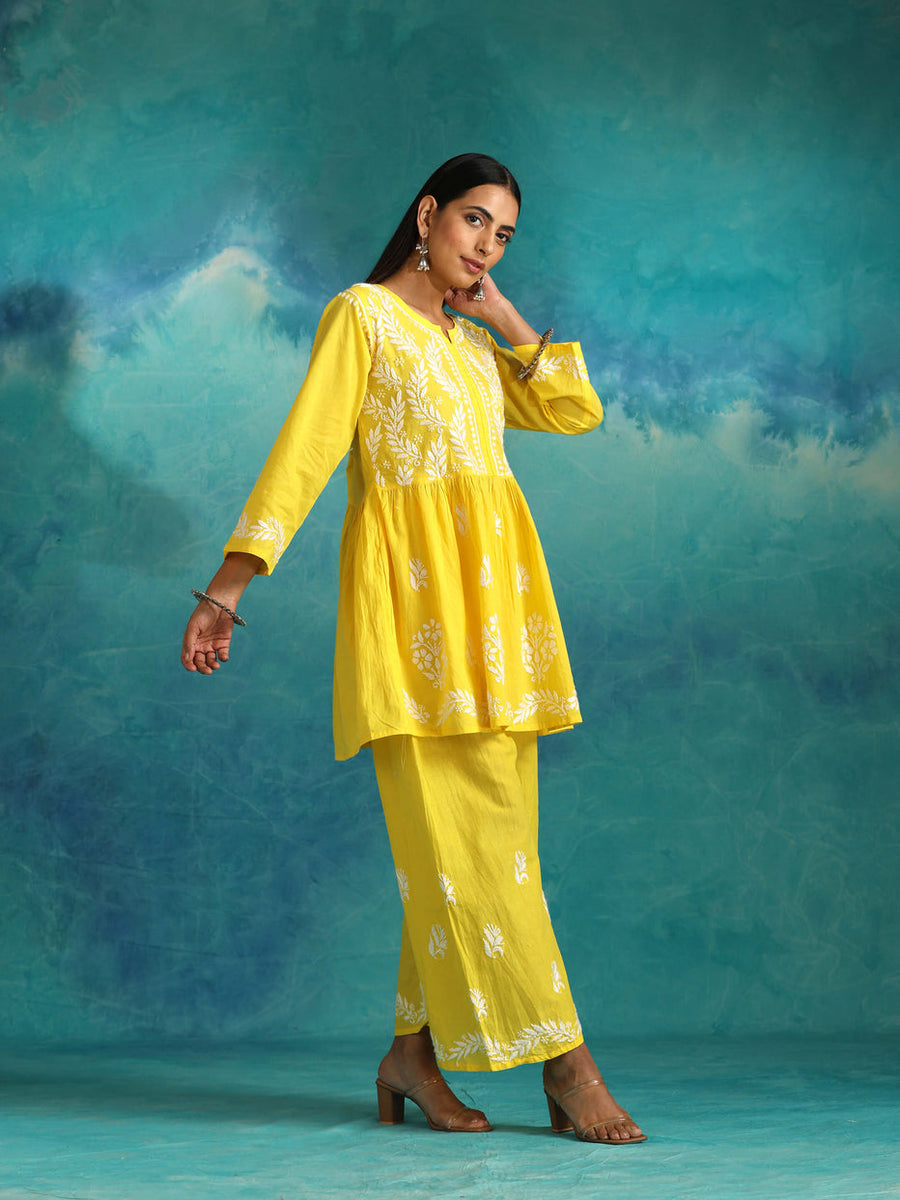 Surkh Flared Chikankari Co-ord Set