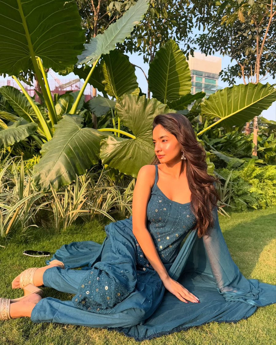 Anushka Styled Premium Strappy Chikankari Outfit Set