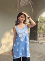 Load image into Gallery viewer, Mahiya Strappy Chikankari Kurti Powder Blue