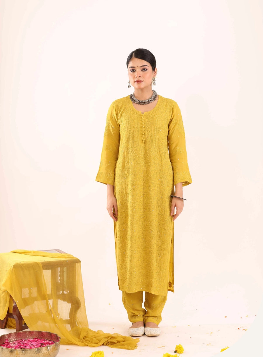 Nagma Premium Chikankari Mukaish Kurti Set