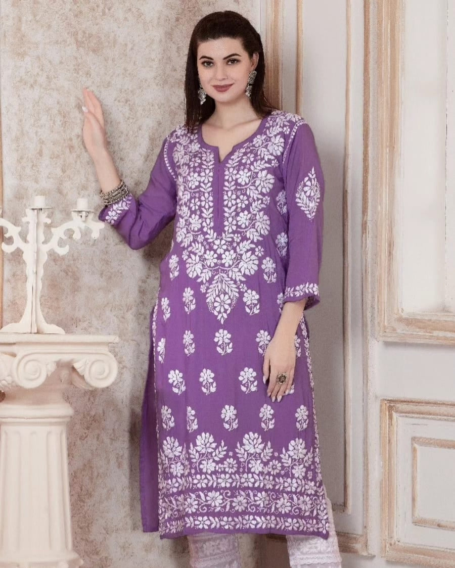 Dhunki Modal Chikankari Straight Kurta