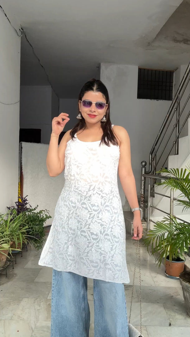 Bhavika Premium Viscose Strappy Chikankari Kurti