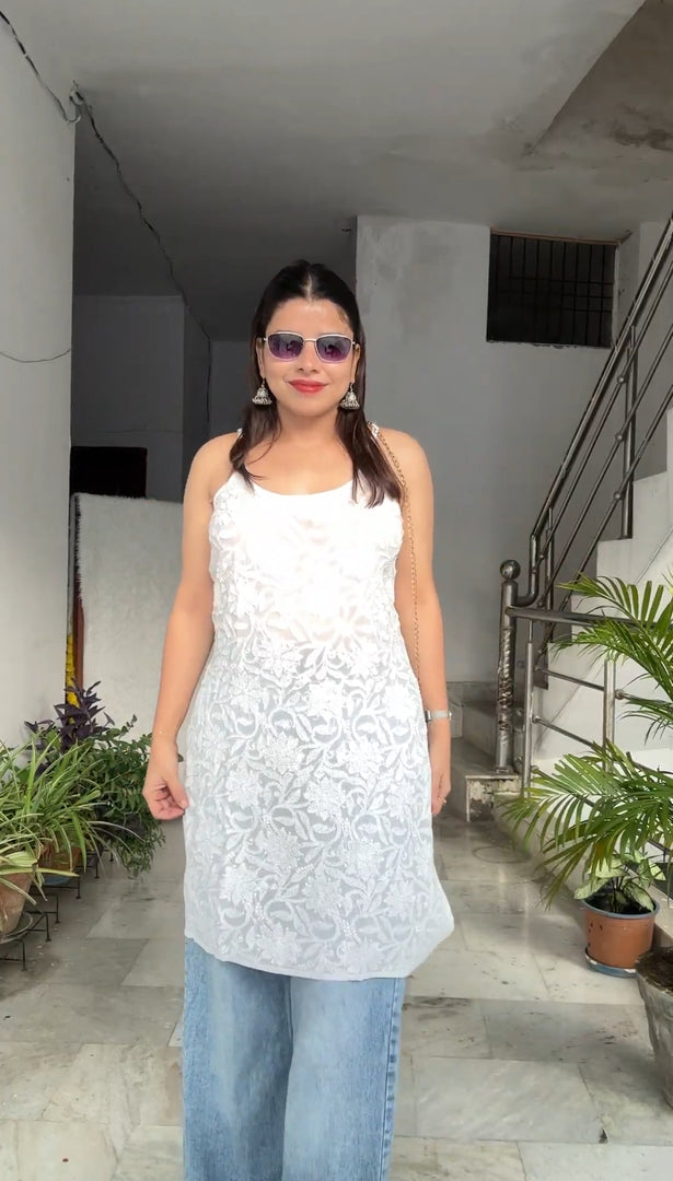 Bhavika Premium Viscose Strappy Chikankari Kurti