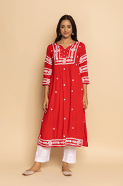 Malhar Rayon Long Chikankari Kurta