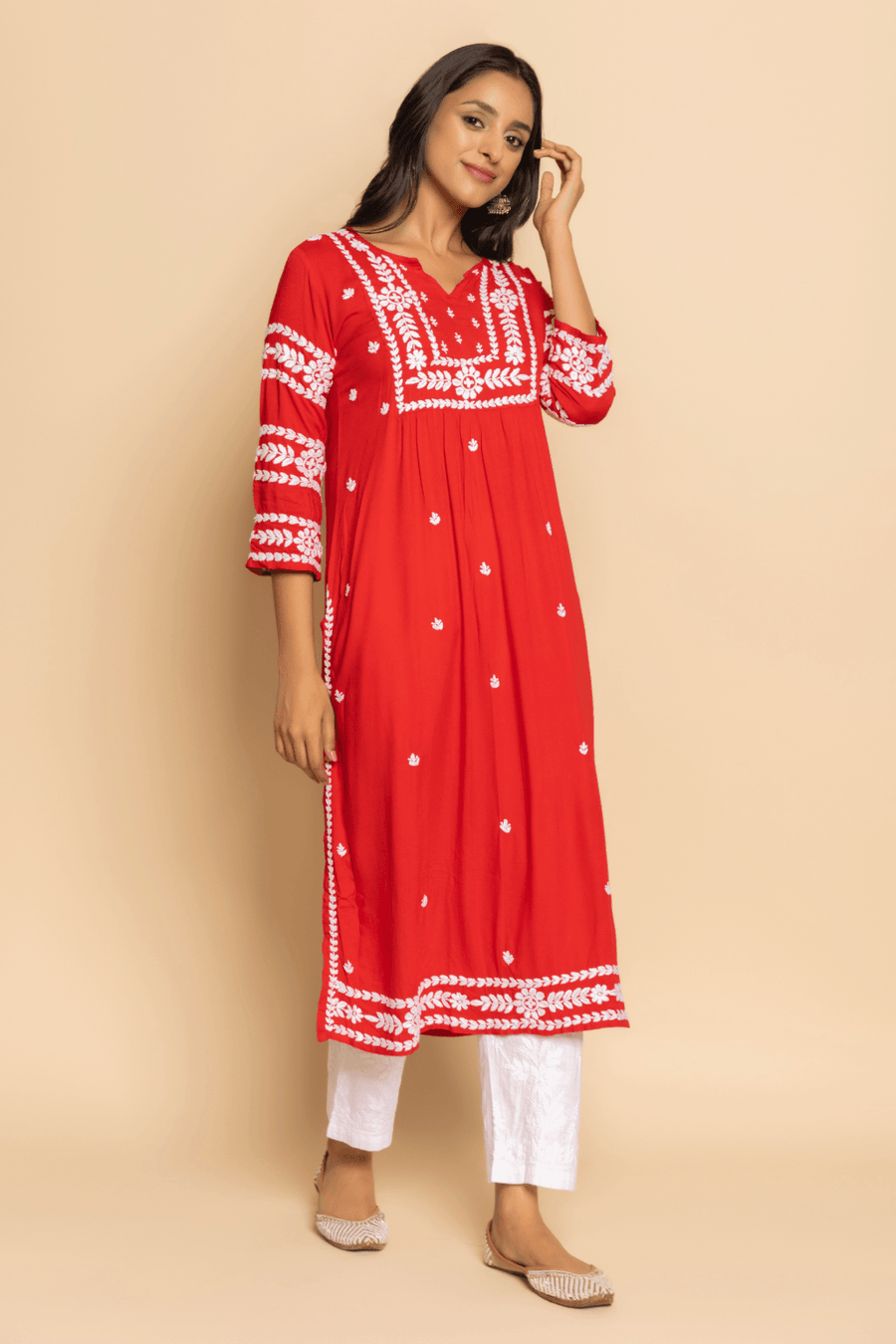 Malhar Rayon Long Chikankari Kurta