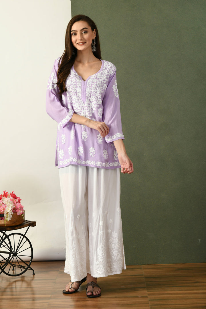 Aabha Premium Modal Chikankari Top Mauve