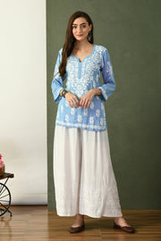 Haniya Premium Chikankari Short Top Jordy Blue Modal