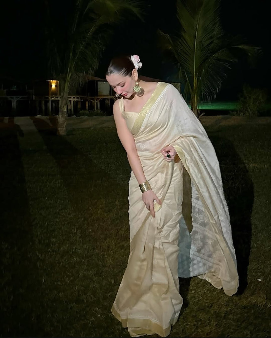 Haniya Styled Premium Chanderi Silk Saree - The Lucknowi Chikan 
