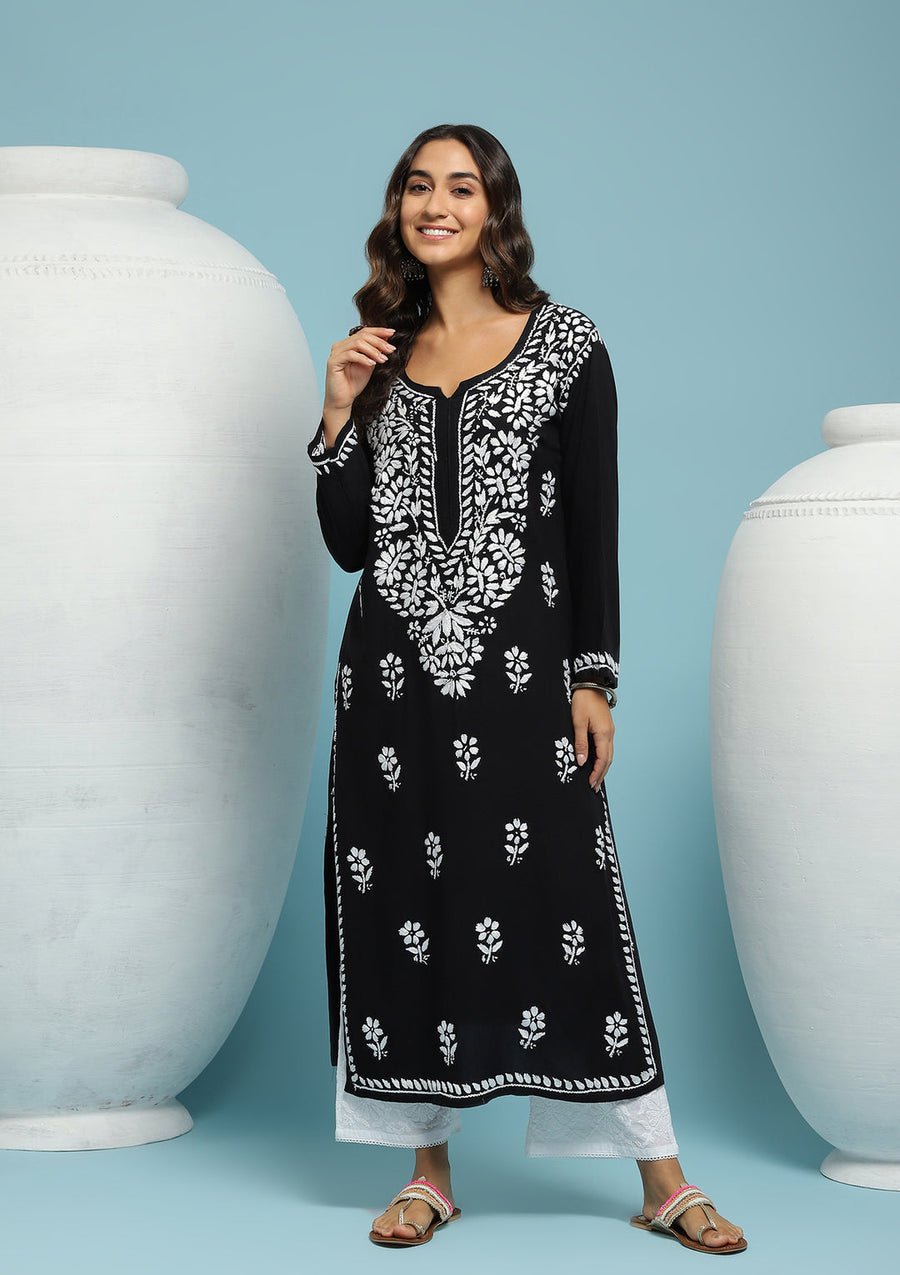 Heer Rayon Long Chikankari Kurti