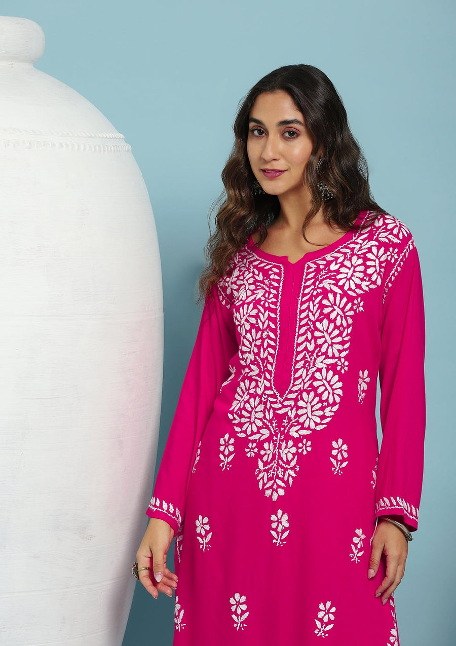 Heer Rayon Long Chikankari Kurti