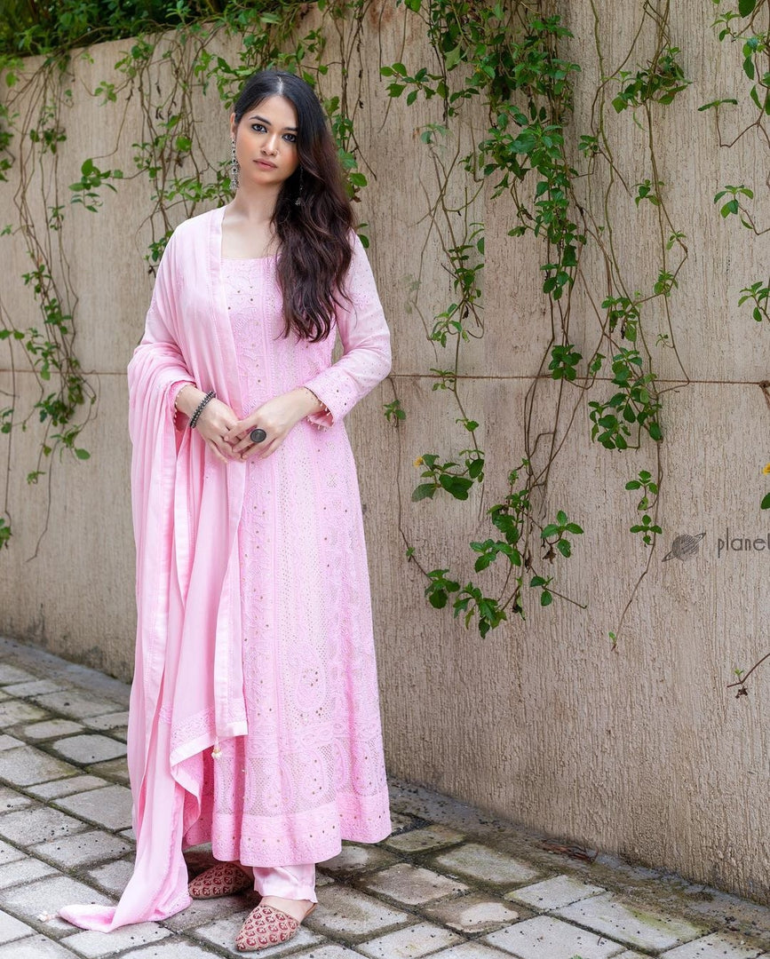 Shagun Viscose Heavy Anarkali & Dupatta Set Baby Pink