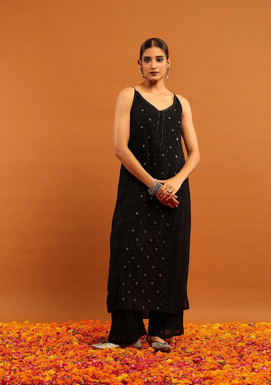 Anushka Styled Premium Strappy Chikankari Outfit Set