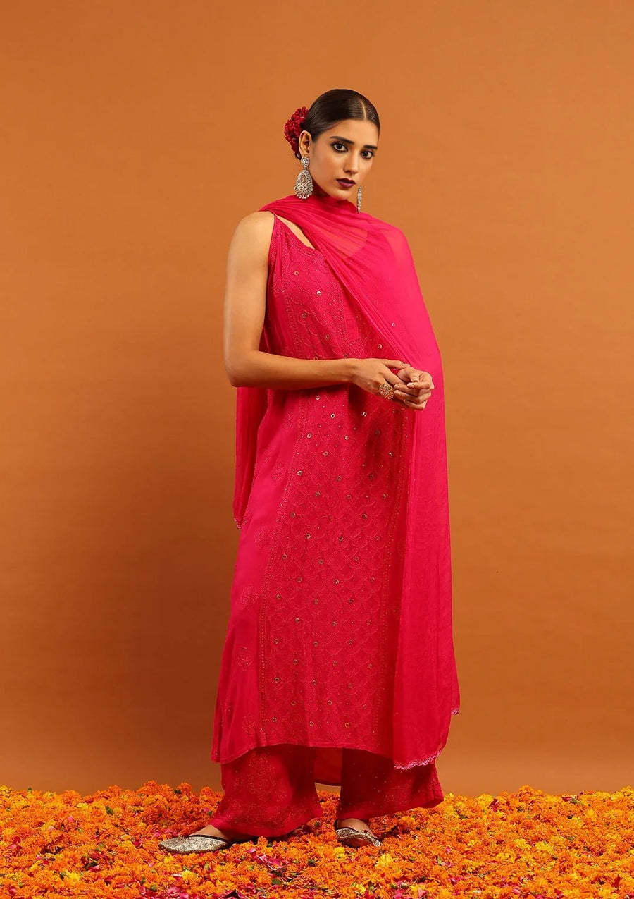 Anushka Styled Premium Strappy Chikankari Outfit Set