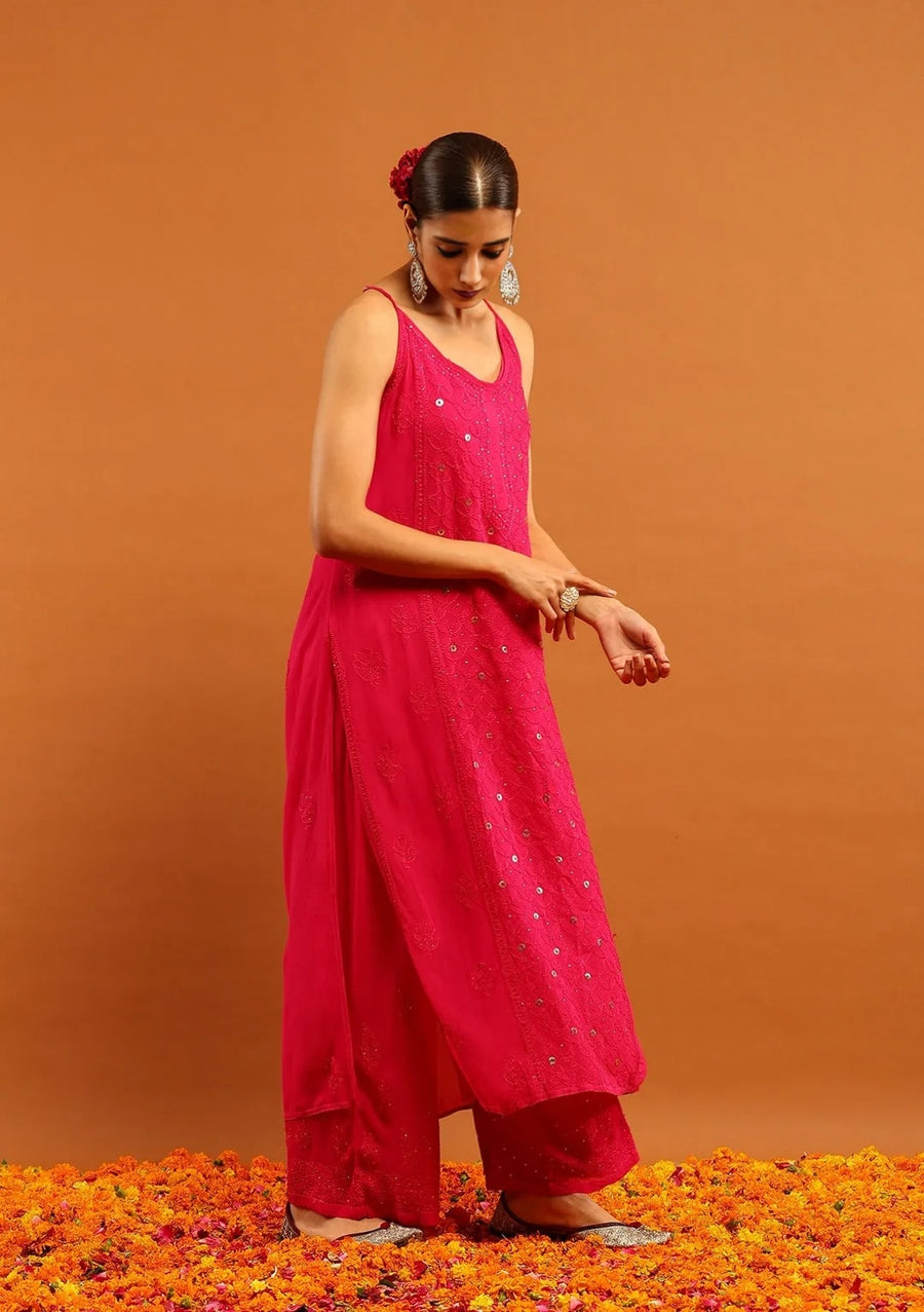 Anushka Styled Premium Strappy Chikankari Outfit Set