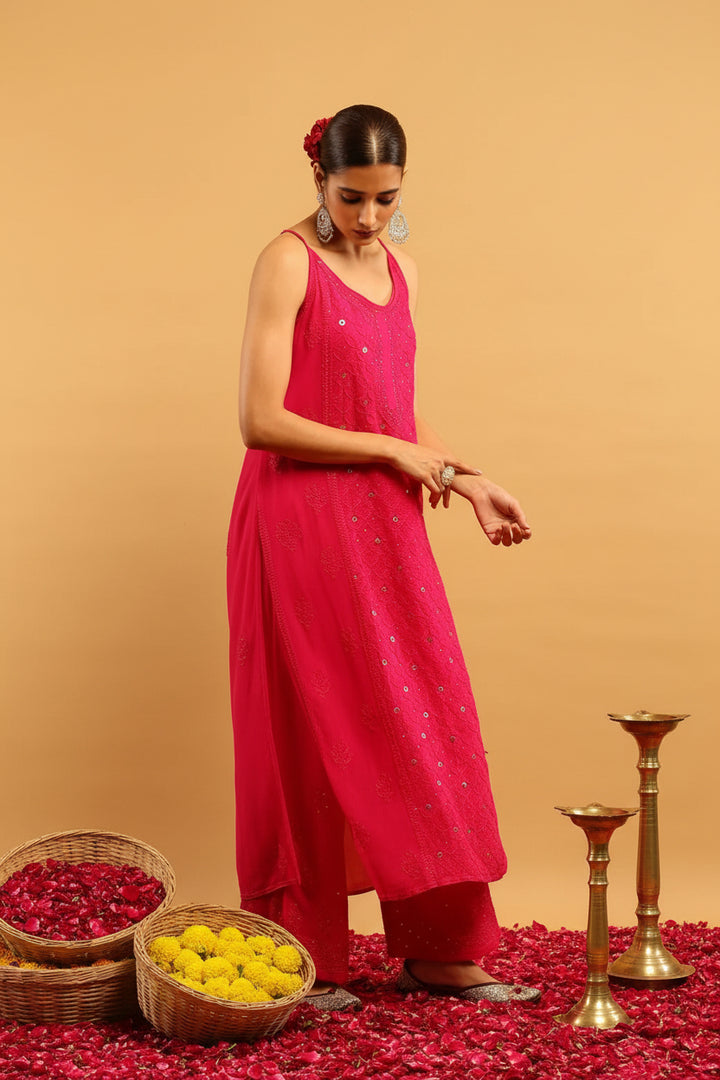 Anushka Styled Premium Strappy Chikankari Outfit Set