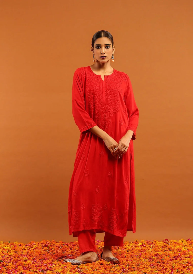 Rozy Premium Rayon Chikankari  Kurti