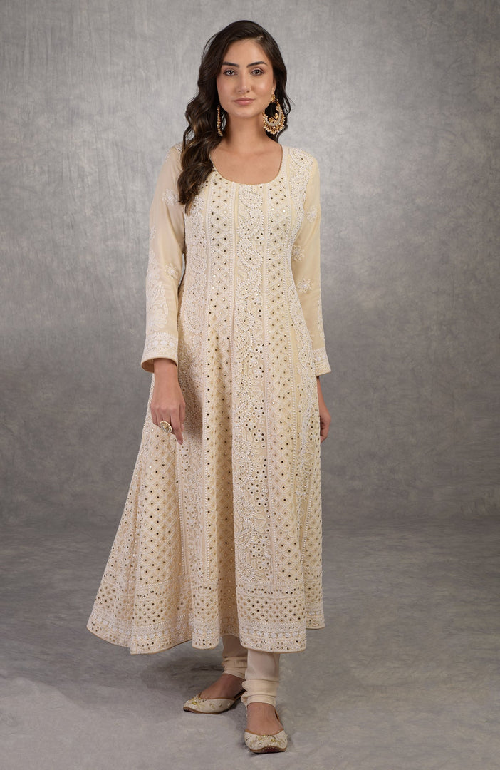 Shagun Viscose Heavy Anarkali & Dupatta Set Off White