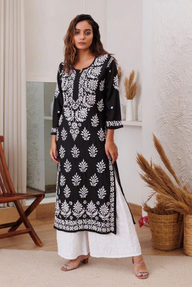 Neer Premium Modal Chikankari Kurti Black