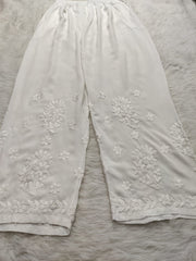 Dolly Premium Modal Chikankari Pallazo. White Free Size ( 28-44 waist Size)