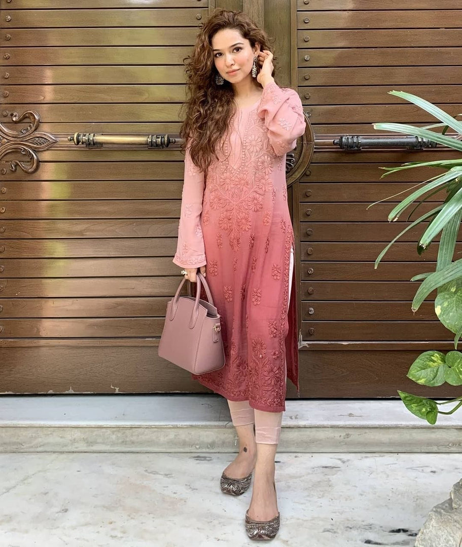 Maher Viscose 3D Work Long Chikankari Kurti-The Lucknowi Chikan