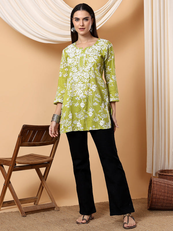 Gulnihal Mul Mul Chikankari Short Kurti - The Lucknowi Chikan 