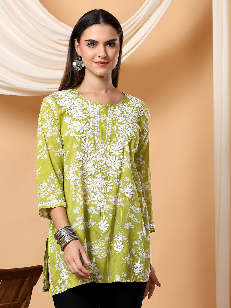 Gulnihal Mul Mul Chikankari Short Kurti - The Lucknowi Chikan 