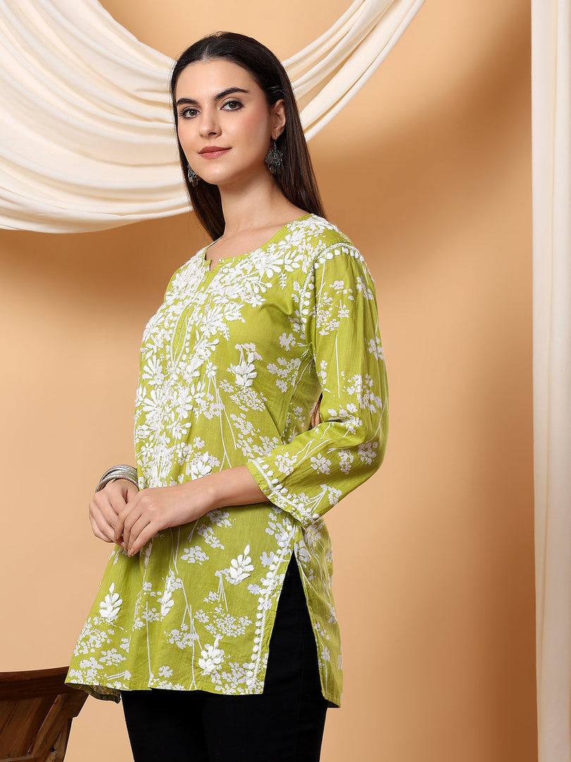 Gulnihal Mul Mul Chikankari Short Kurti - The Lucknowi Chikan 