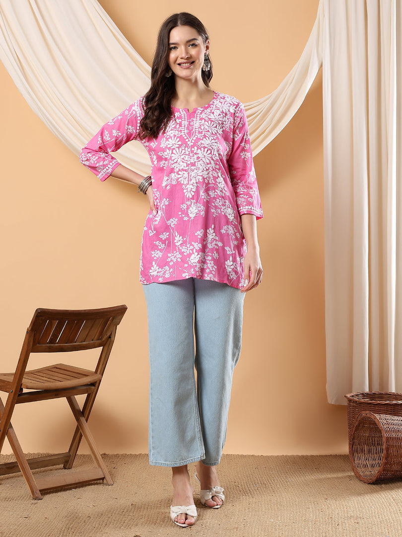 Gulnihal Mul Mul Chikankari Short Kurti - The Lucknowi Chikan 