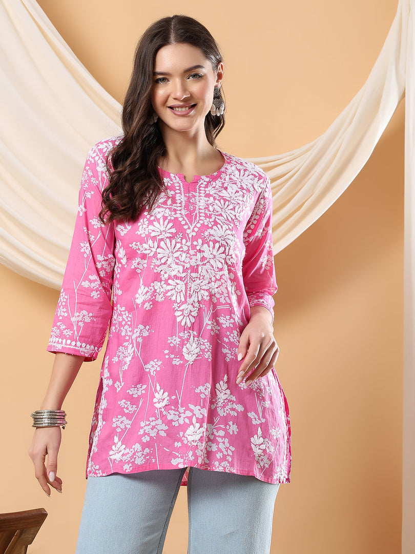 Gulnihal Mul Mul Chikankari Short Kurti - The Lucknowi Chikan 