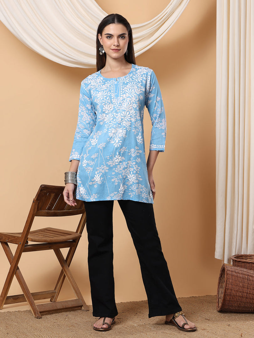 Gulnihal Mul Mul Chikankari Short Kurti - The Lucknowi Chikan 