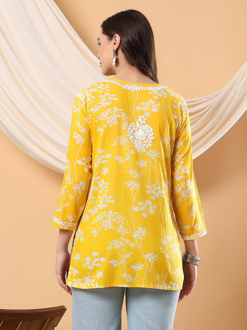 Gulnihal Mul Mul Chikankari Short Kurti - The Lucknowi Chikan 