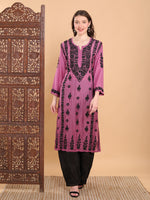 Load image into Gallery viewer, Pratha 3D Chikankari Muslin Kurta Plum
