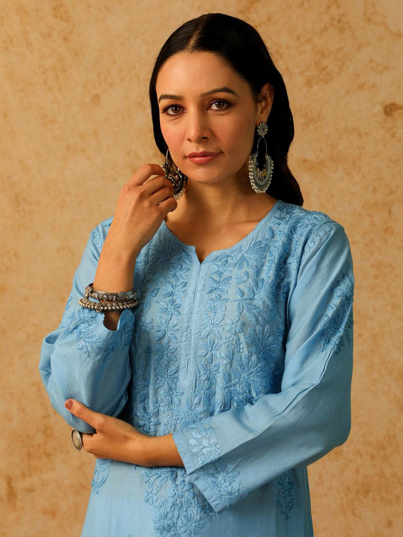 Adya Chanderi Chikankari Kurti