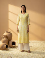 Load image into Gallery viewer, Nargis Viscose Premium 3D Chikankari Kurti Lemon
