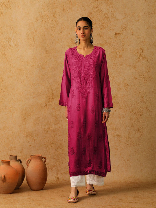 Adya Chanderi Chikankari Kurti